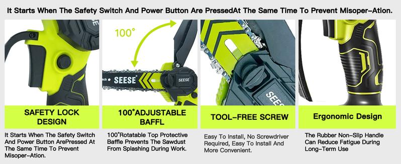 SEESE Brushless Mini Chainsaw – 6″ Cordless Pruning Saw